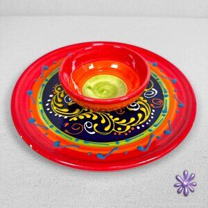 Ceramica El Avion Spain Hand Painted Chip & Dip Plate Spanish Pottery Fiesta App